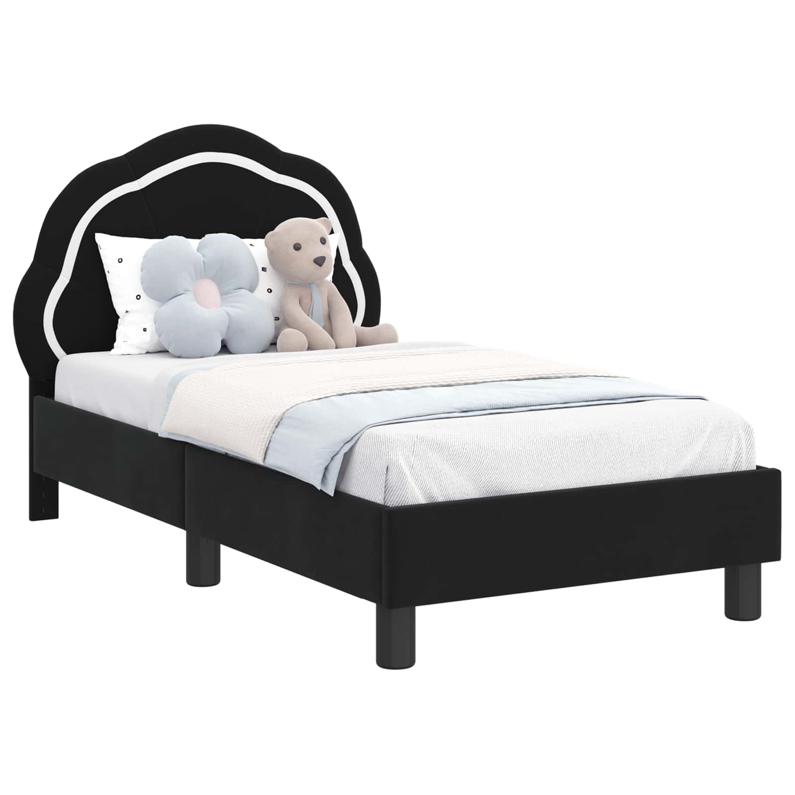 vidaXL Stelaż łóżka dla malucha z oparciem Czarny 70 x 140 cm Welur
