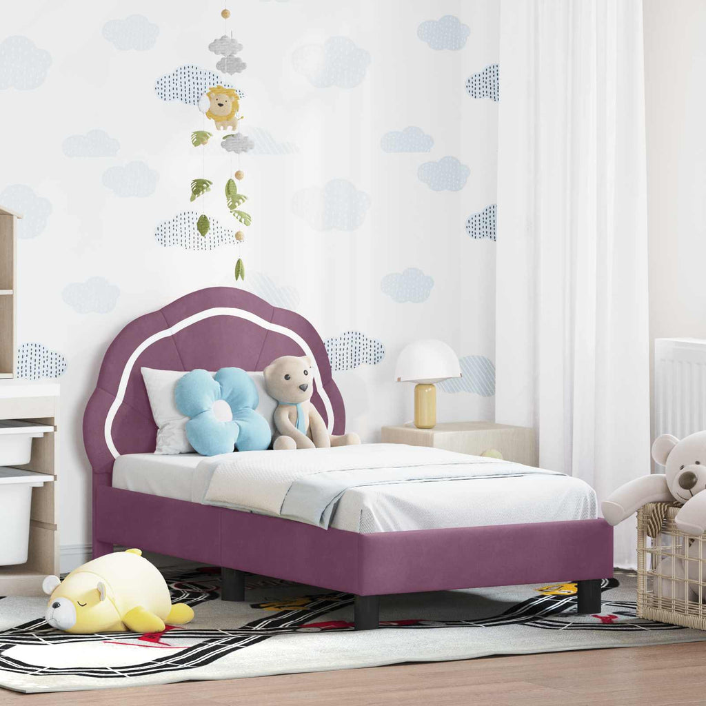 vidaXL Stelaż łóżka dla malucha z oparciem Fioletowy 70 x 140 cm Welur