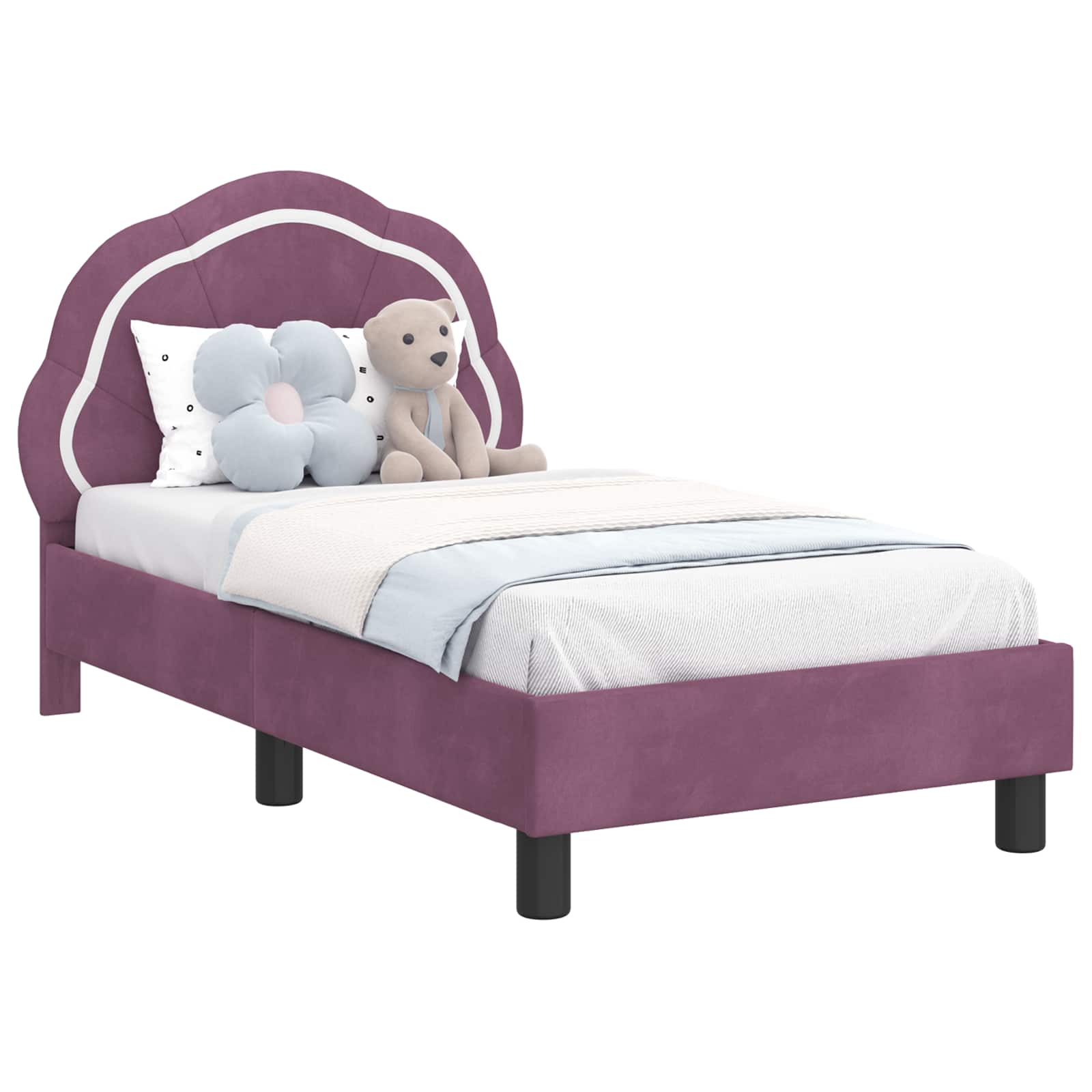 vidaXL Stelaż łóżka dla malucha z oparciem Fioletowy 70 x 140 cm Welur