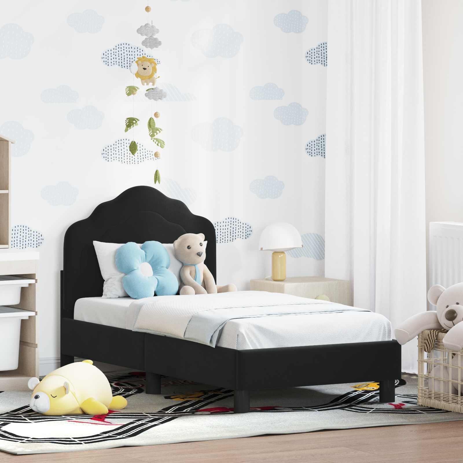 vidaXL Stelaż łóżka dla malucha z oparciem Czarny 70 x 140 cm Welur