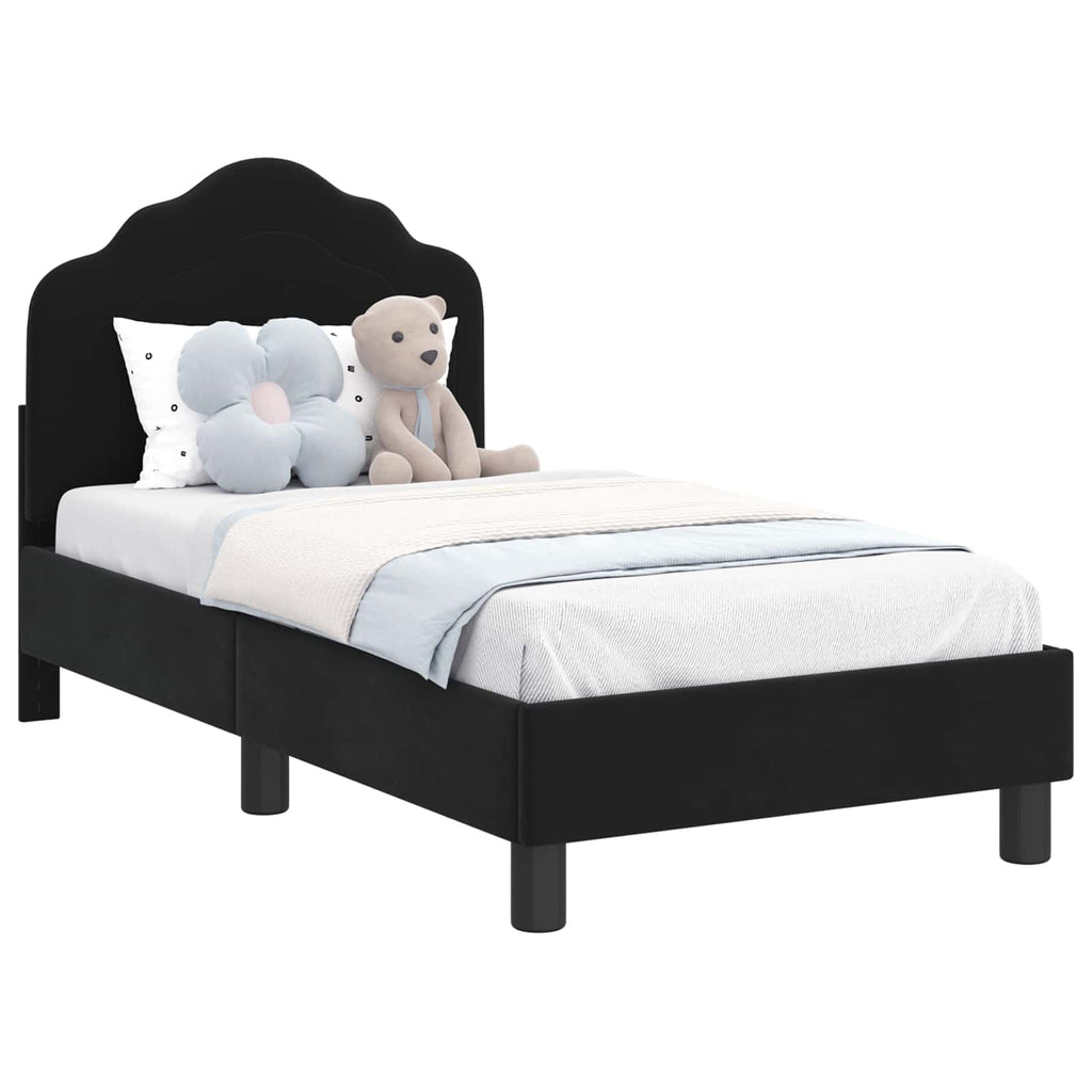 vidaXL Stelaż łóżka dla malucha z oparciem Czarny 70 x 140 cm Welur