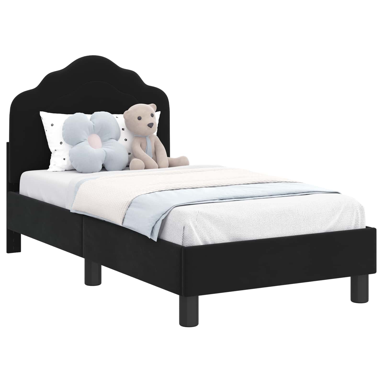 vidaXL Stelaż łóżka dla malucha z oparciem Czarny 70 x 140 cm Welur