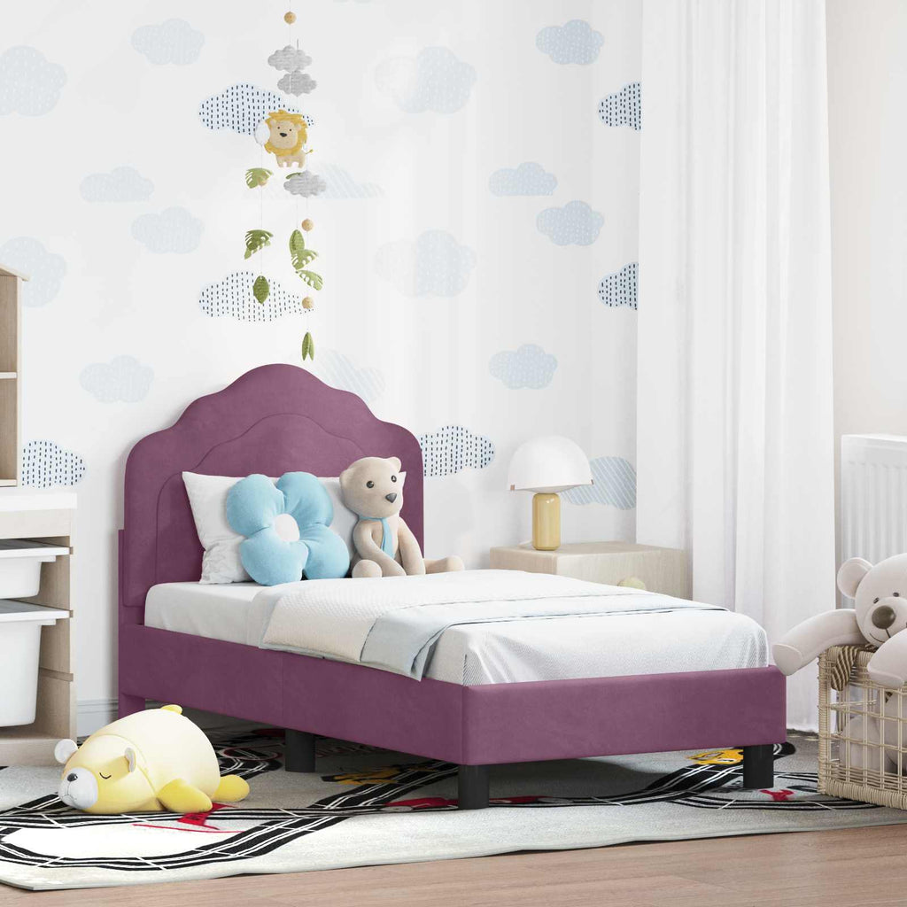 vidaXL Stelaż łóżka dla malucha z oparciem Fioletowy 70 x 140 cm Welur