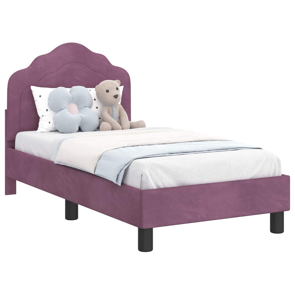vidaXL Stelaż łóżka dla malucha z oparciem Fioletowy 70 x 140 cm Welur