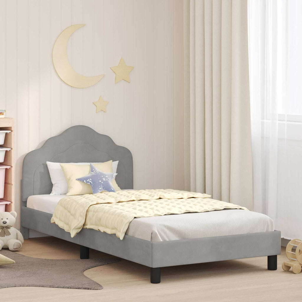 vidaXL Łóżko Dziecięce z Ramą i Zagłówkiem jasnoszary 90 x 190 cm