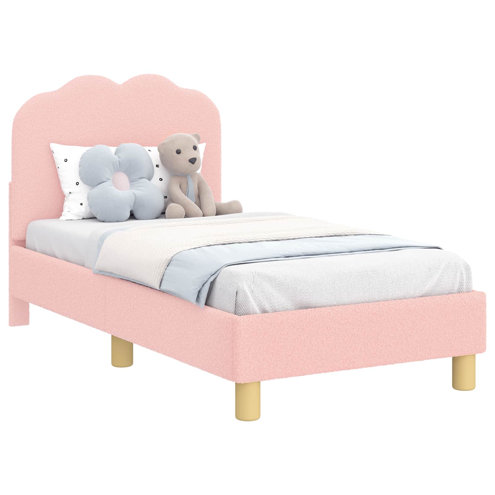 vidaXL Stelaż łóżka dla malucha z oparciem różowy 70 x 140 cm Bouclé