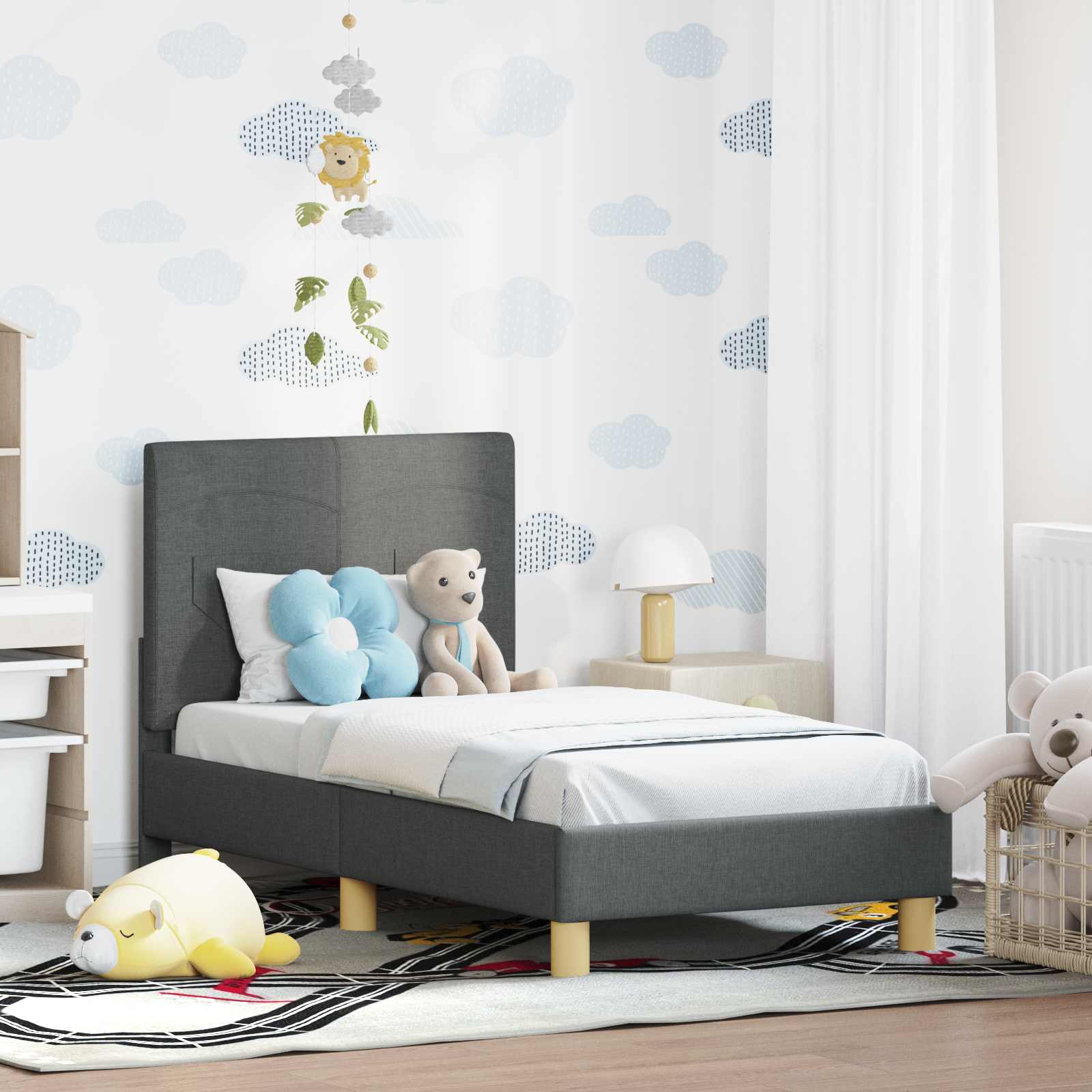 vidaXL Stelaż łóżka dla malucha z oparciem Ciemnoszary 70 x 140 cm