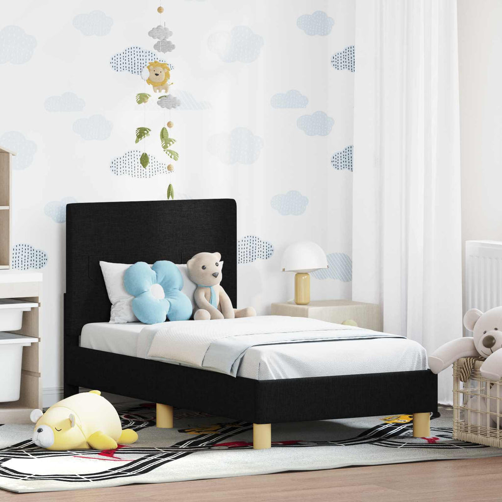 vidaXL Stelaż łóżka dla malucha z oparciem Czarny 70 x 140 cm tkanina