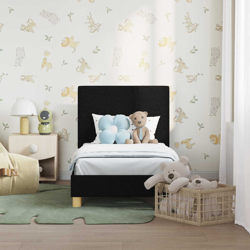 vidaXL Stelaż łóżka dla malucha z oparciem Czarny 70 x 140 cm tkanina