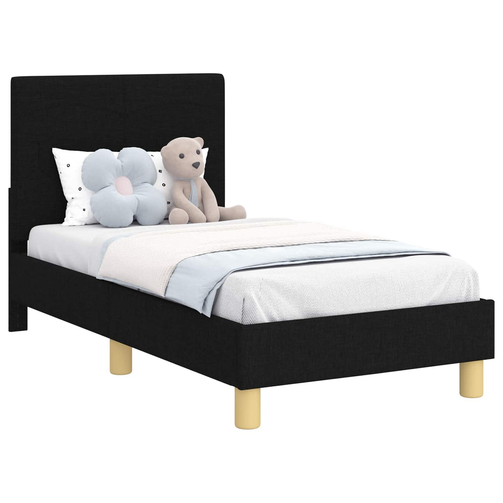 vidaXL Stelaż łóżka dla malucha z oparciem Czarny 70 x 140 cm tkanina