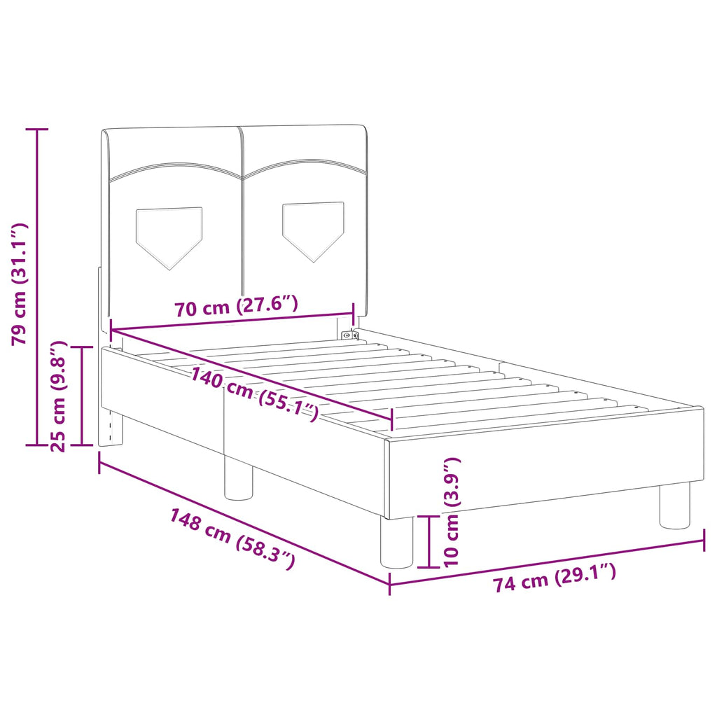 vidaXL Stelaż łóżka dla malucha z oparciem Czarny 70 x 140 cm tkanina