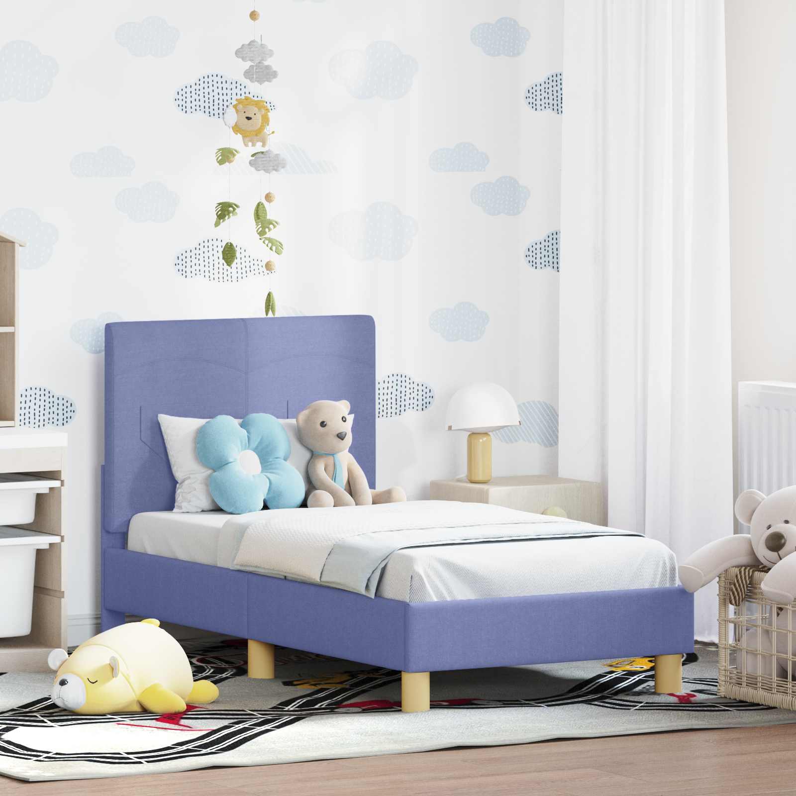 vidaXL Stelaż łóżka dla malucha z oparciem Niebieski dżins 70 x 140 cm