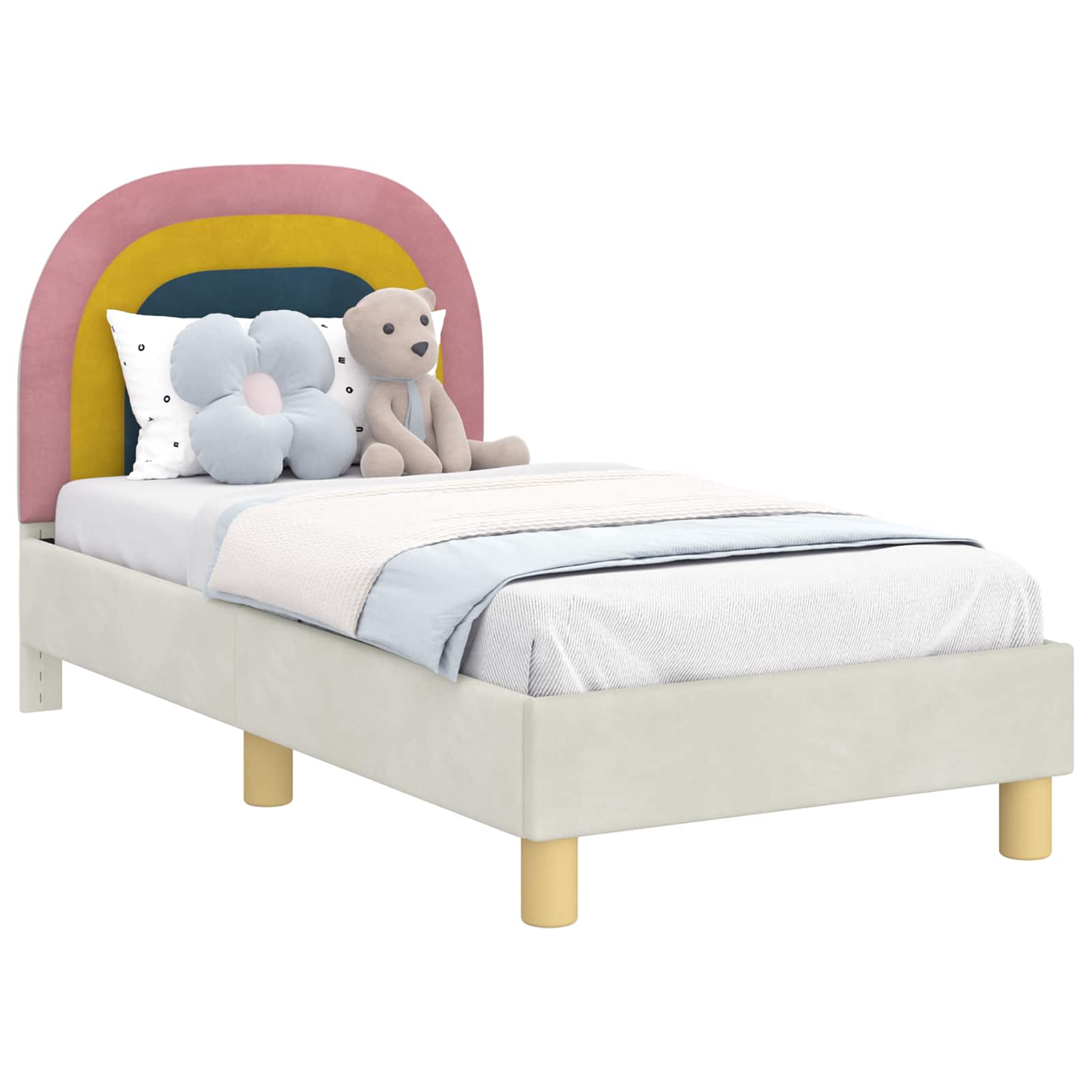 vidaXL Stelaż łóżka dla malucha z oparciem kremowy 70 x 140 cm Welur