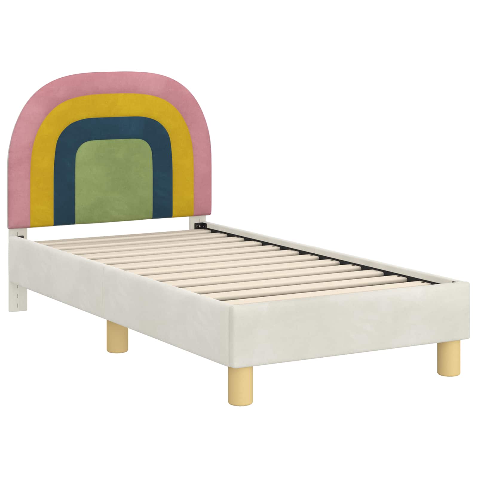 vidaXL Stelaż łóżka dla malucha z oparciem kremowy 70 x 140 cm Welur