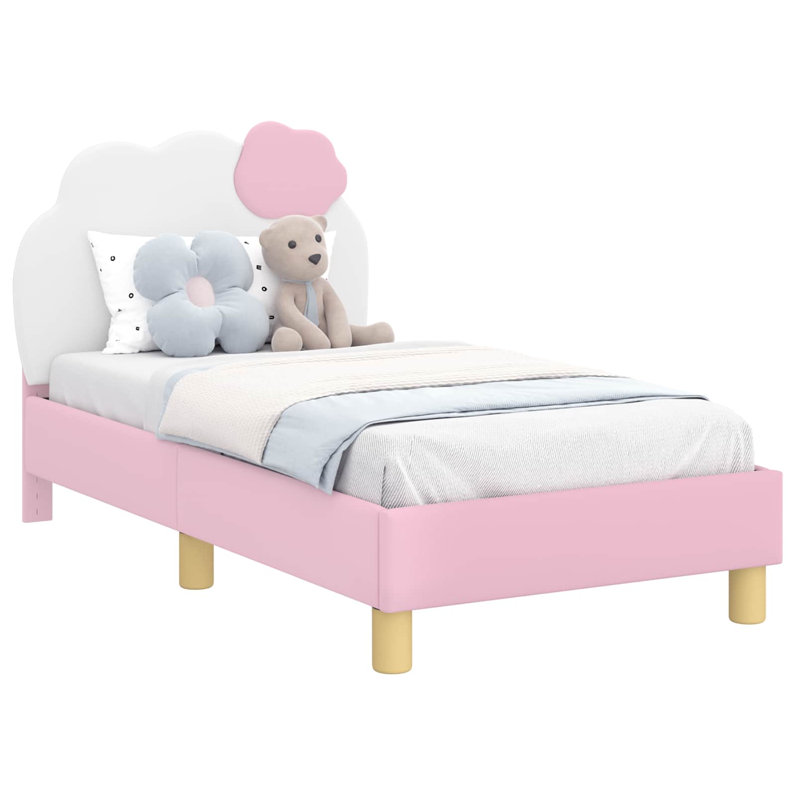 vidaXL Stelaż łóżka dla malucha z oparciem różowy 70 x 140 cm PU