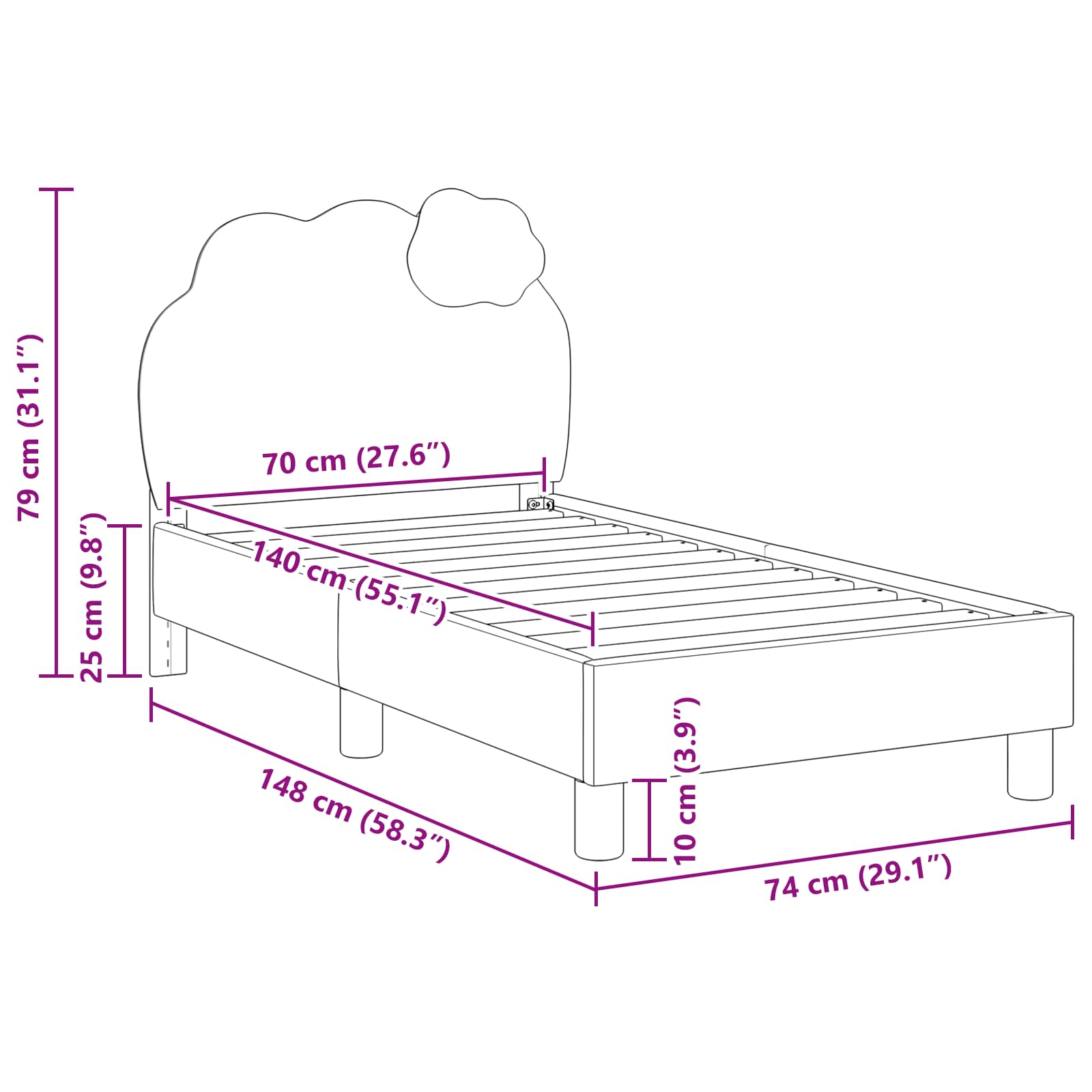 vidaXL Stelaż łóżka dla malucha z oparciem różowy 70 x 140 cm PU