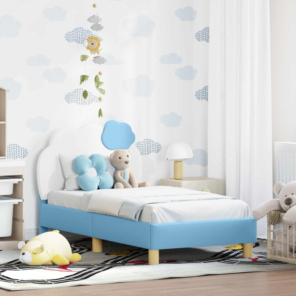 vidaXL Stelaż łóżka dla malucha z oparciem niebieski 70 x 140 cm PU