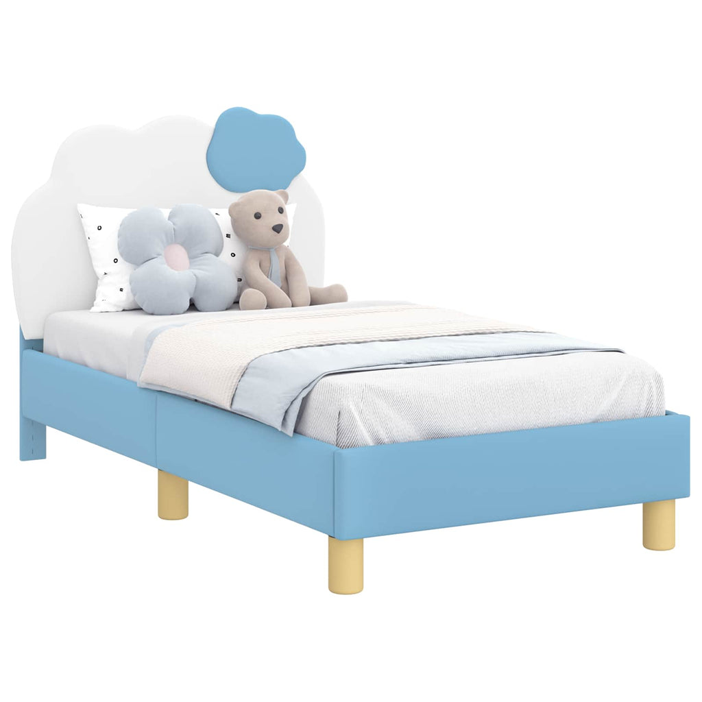 vidaXL Stelaż łóżka dla malucha z oparciem niebieski 70 x 140 cm PU