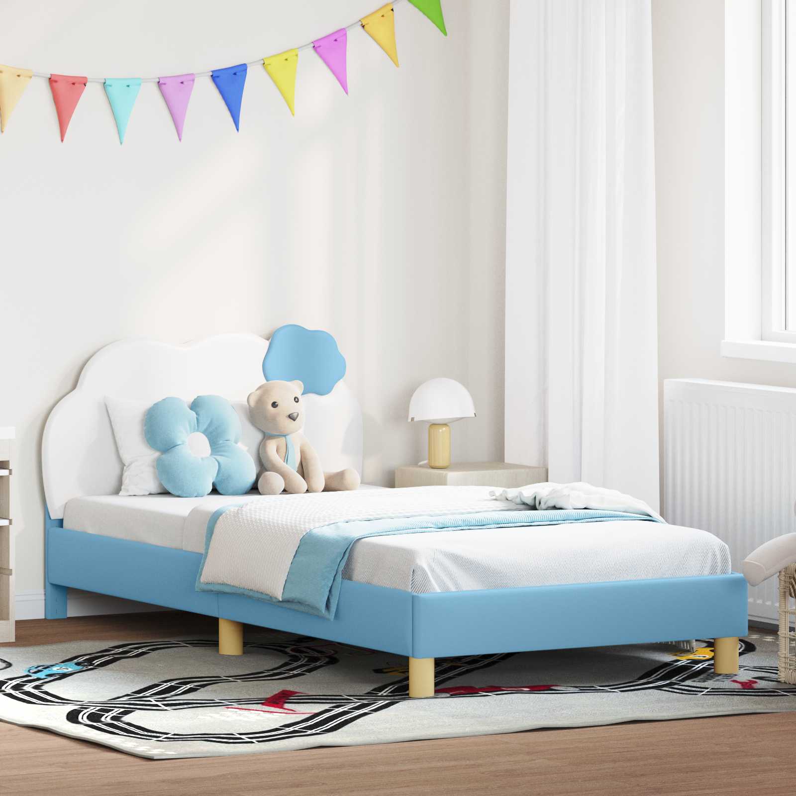 vidaXL Łóżko Dziecięce z Ramą i Zagłówkiem niebieski 80 x 200 cm PU