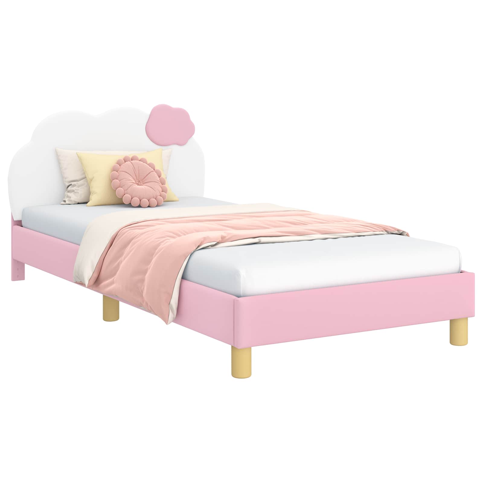 vidaXL Łóżko Dziecięce z Ramą i Zagłówkiem różowy 90 x 190 cm PU
