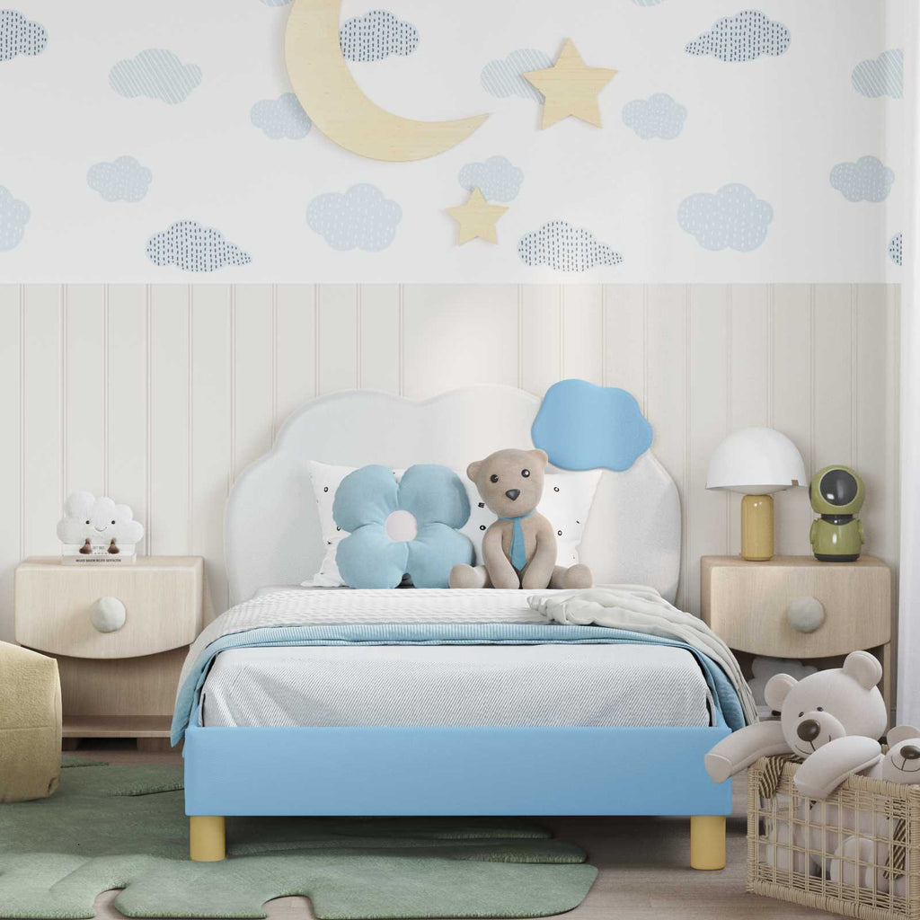 vidaXL Łóżko Dziecięce z Ramą i Zagłówkiem niebieski 90 x 190 cm PU