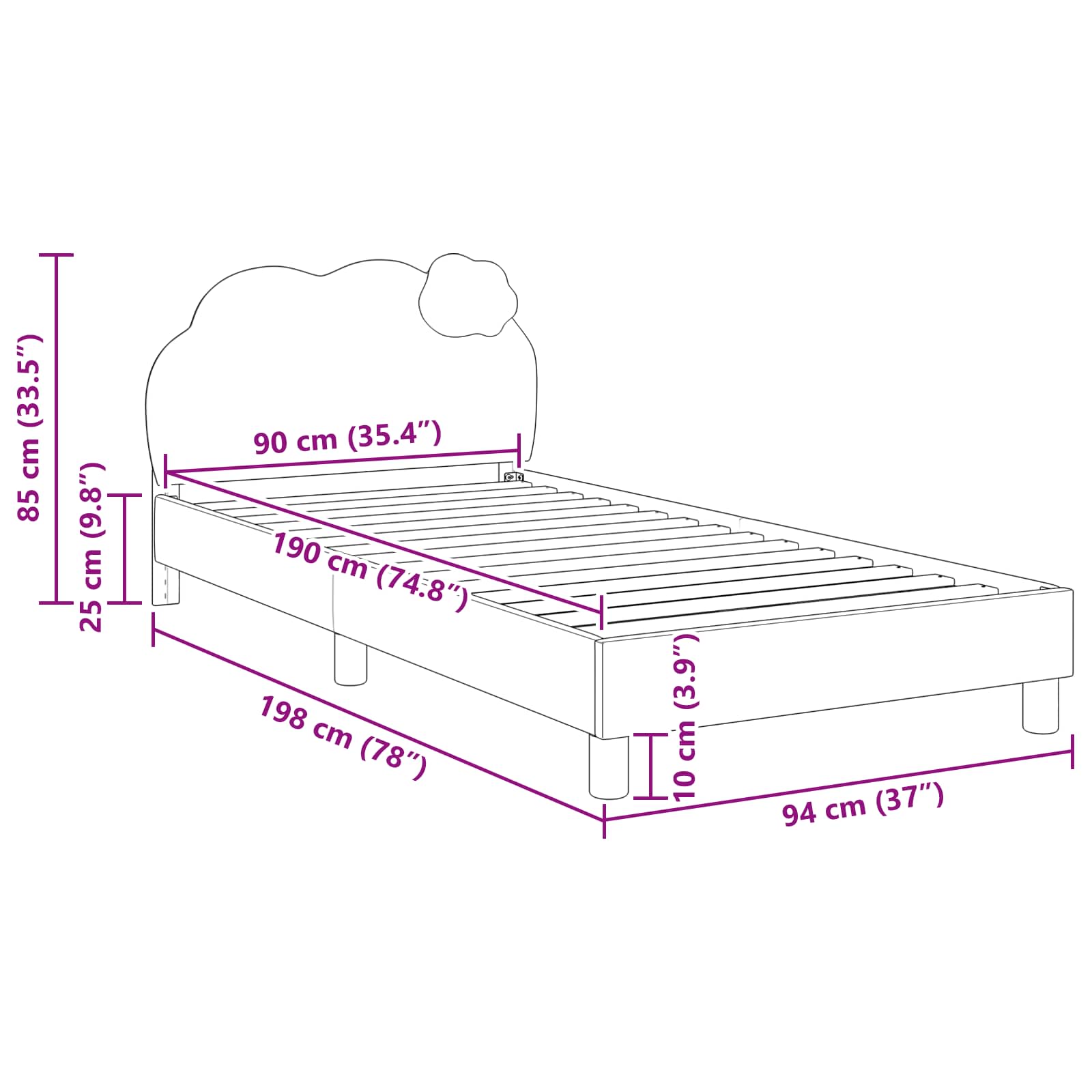 vidaXL Łóżko Dziecięce z Ramą i Zagłówkiem niebieski 90 x 190 cm PU