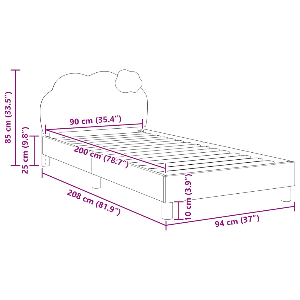 vidaXL Łóżko Dziecięce z Ramą i Zagłówkiem niebieski 90 x 200 cm PU