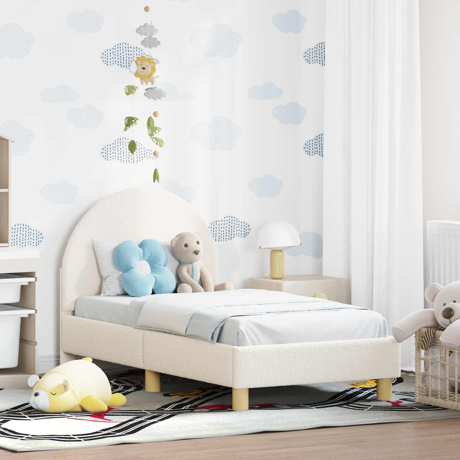 vidaXL Stelaż łóżka dla malucha z oparciem kremowy 70 x 140 cm Bouclé