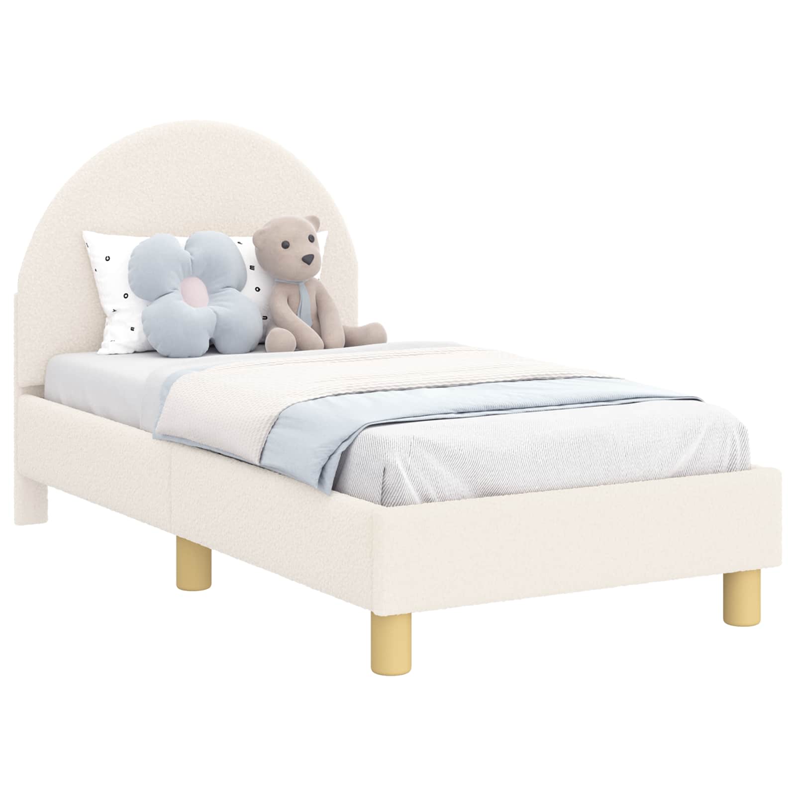 vidaXL Stelaż łóżka dla malucha z oparciem kremowy 70 x 140 cm Bouclé