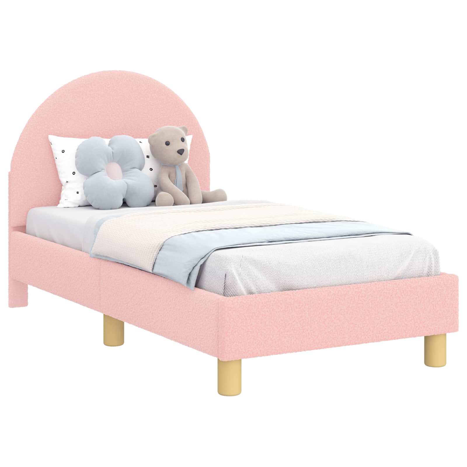 vidaXL Stelaż łóżka dla malucha z oparciem różowy 70 x 140 cm Bouclé