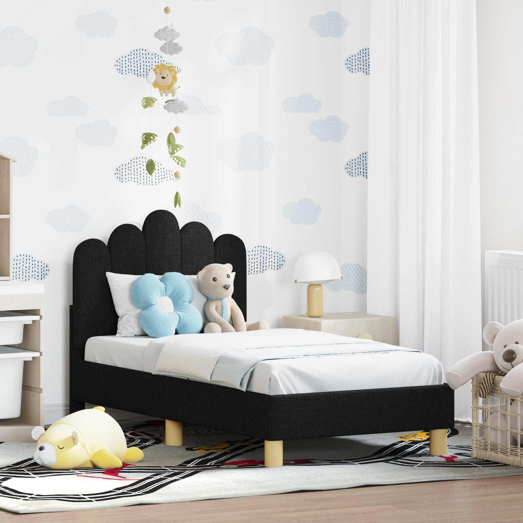 vidaXL Stelaż łóżka dla malucha z oparciem Czarny 70 x 140 cm tkanina