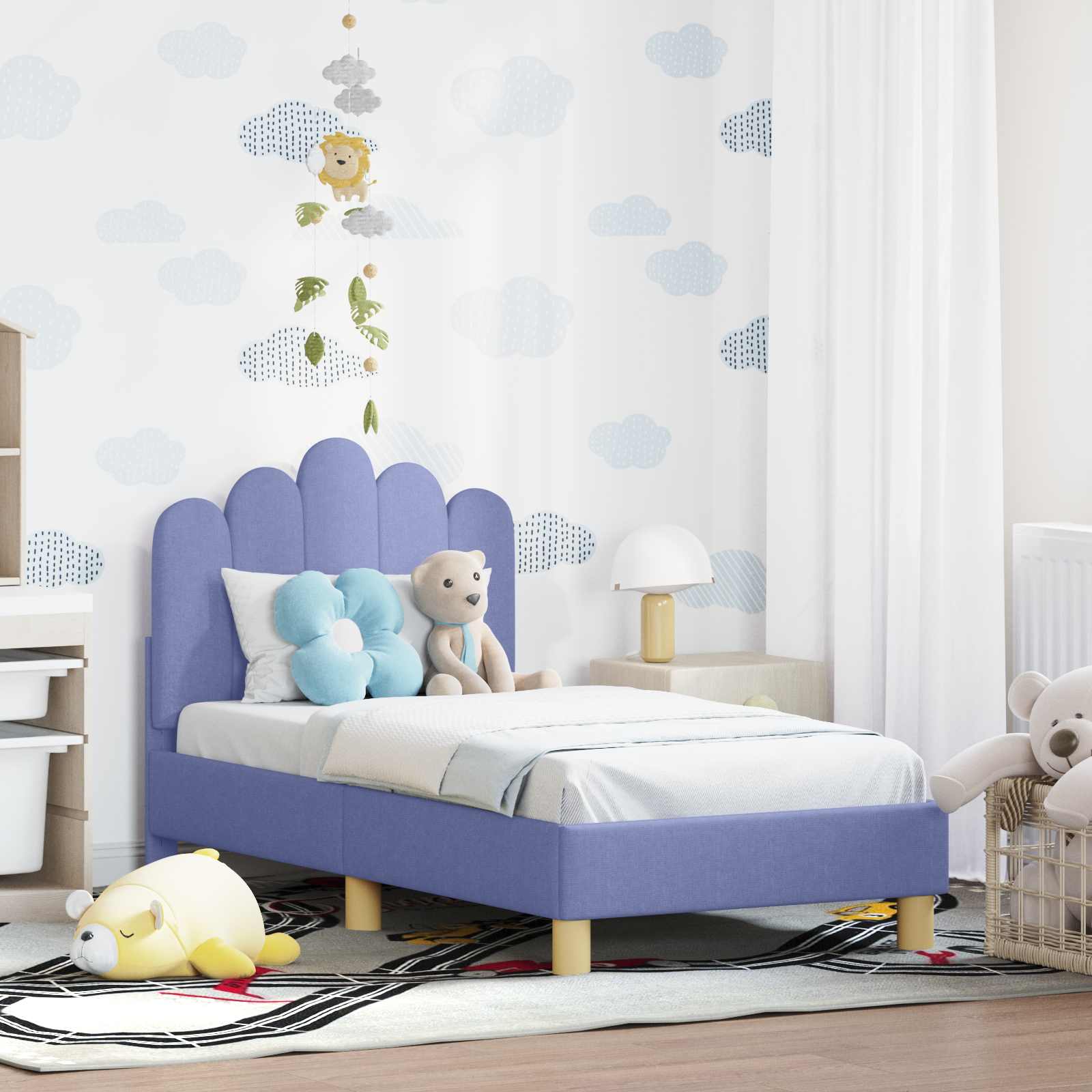 vidaXL Stelaż łóżka dla malucha z oparciem Niebieski dżins 70 x 140 cm