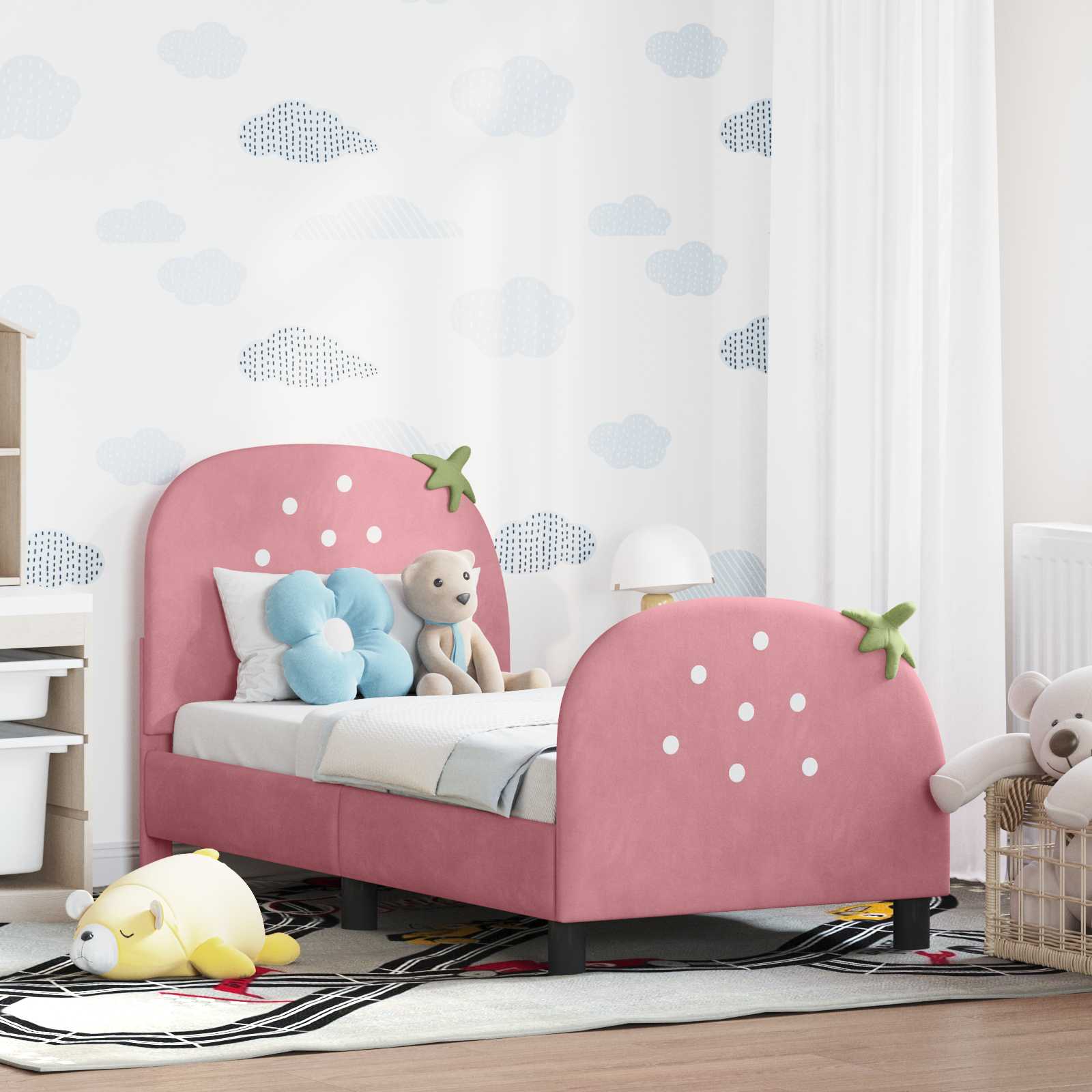 vidaXL Stelaż łóżka dla malucha z oparciem różowy 70 x 140 cm Welur