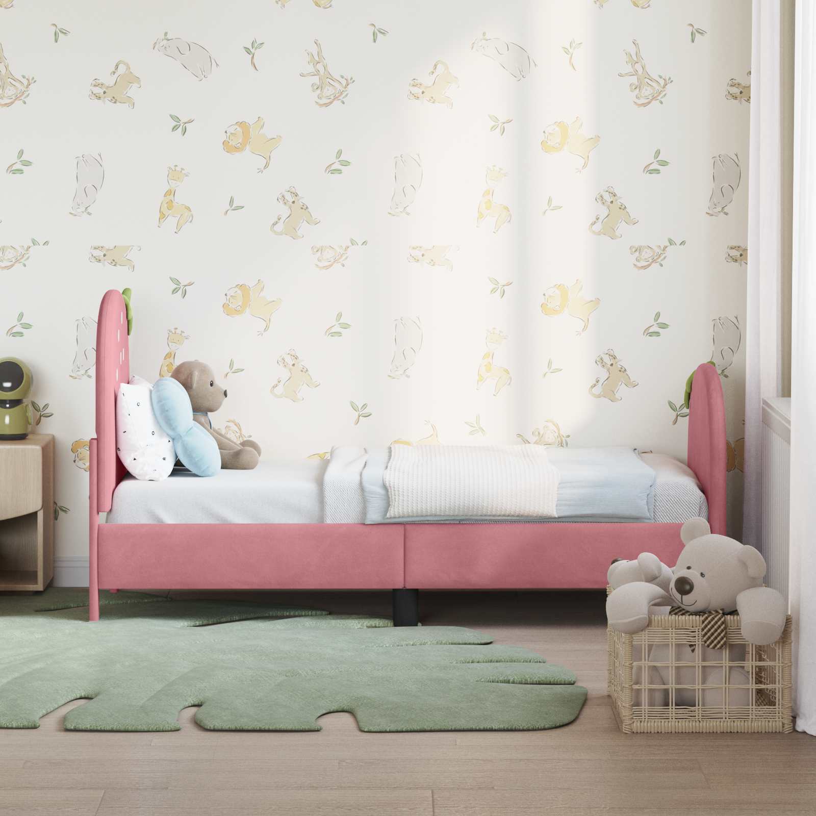 vidaXL Stelaż łóżka dla malucha z oparciem różowy 70 x 140 cm Welur