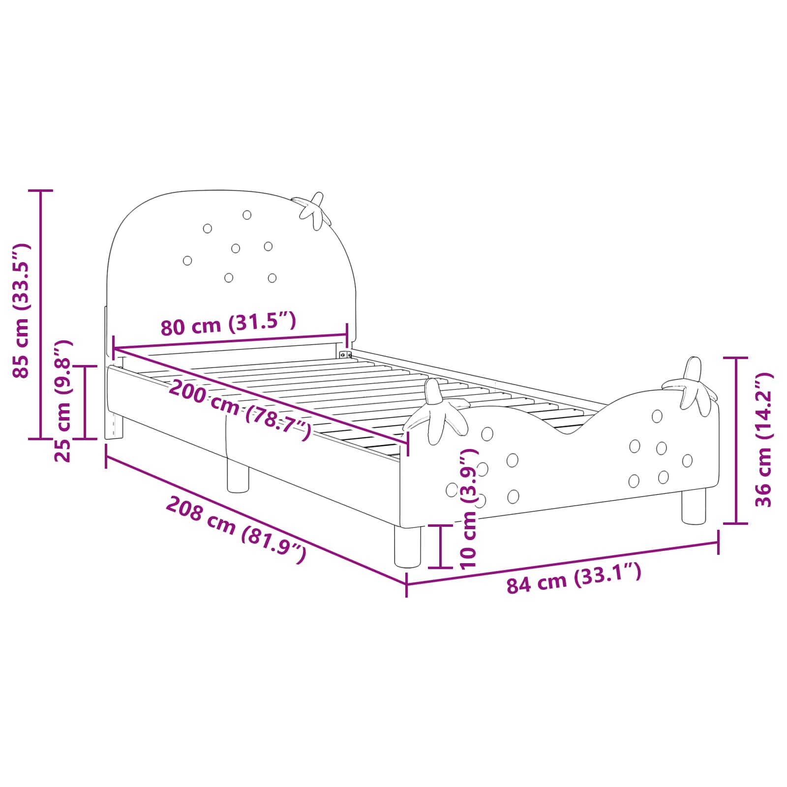 vidaXL Łóżko Dziecięce z Ramą i Zagłówkiem różowy 80 x 200 cm Welur