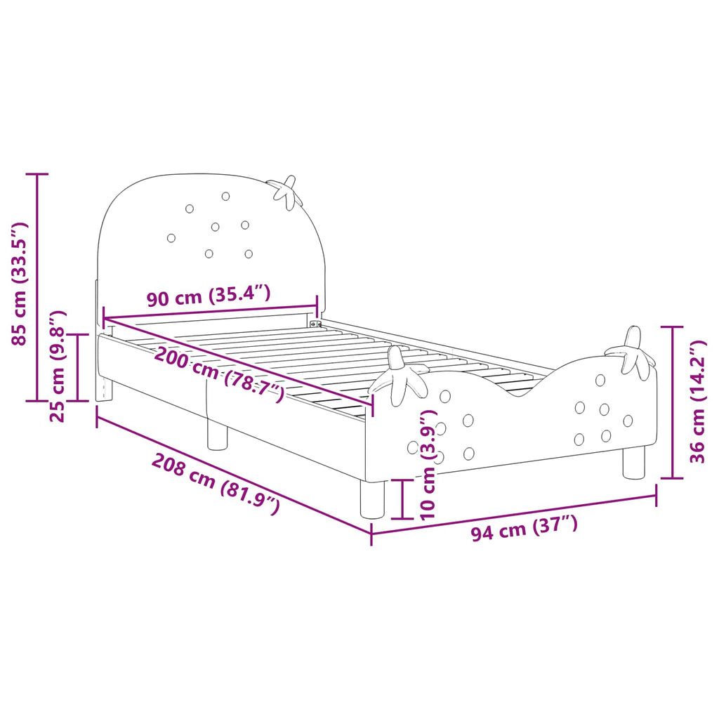 vidaXL Łóżko Dziecięce z Ramą i Zagłówkiem różowy 90 x 200 cm Welur