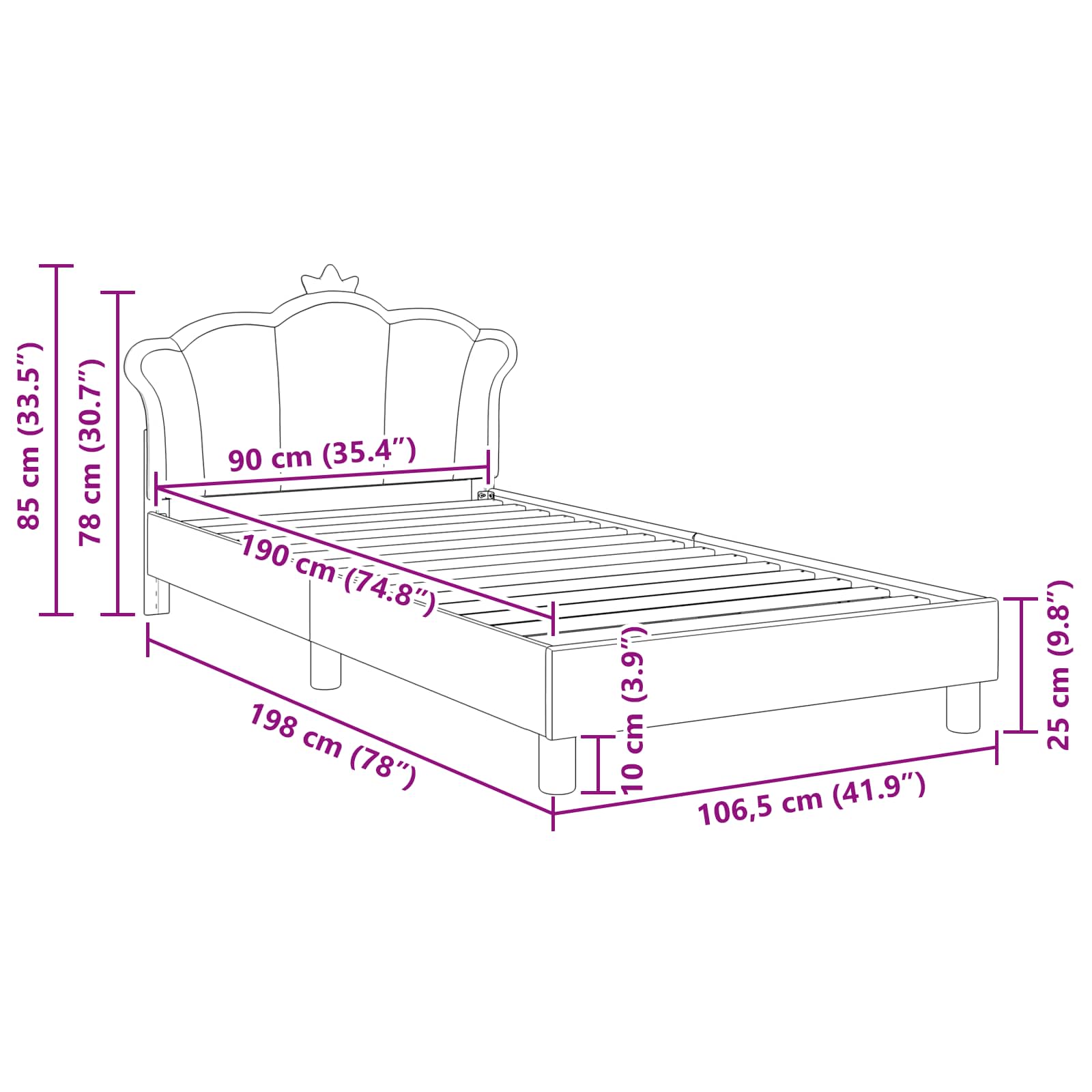 vidaXL Łóżko Dziecięce z Ramą i Zagłówkiem różowy 90 x 190 cm PU