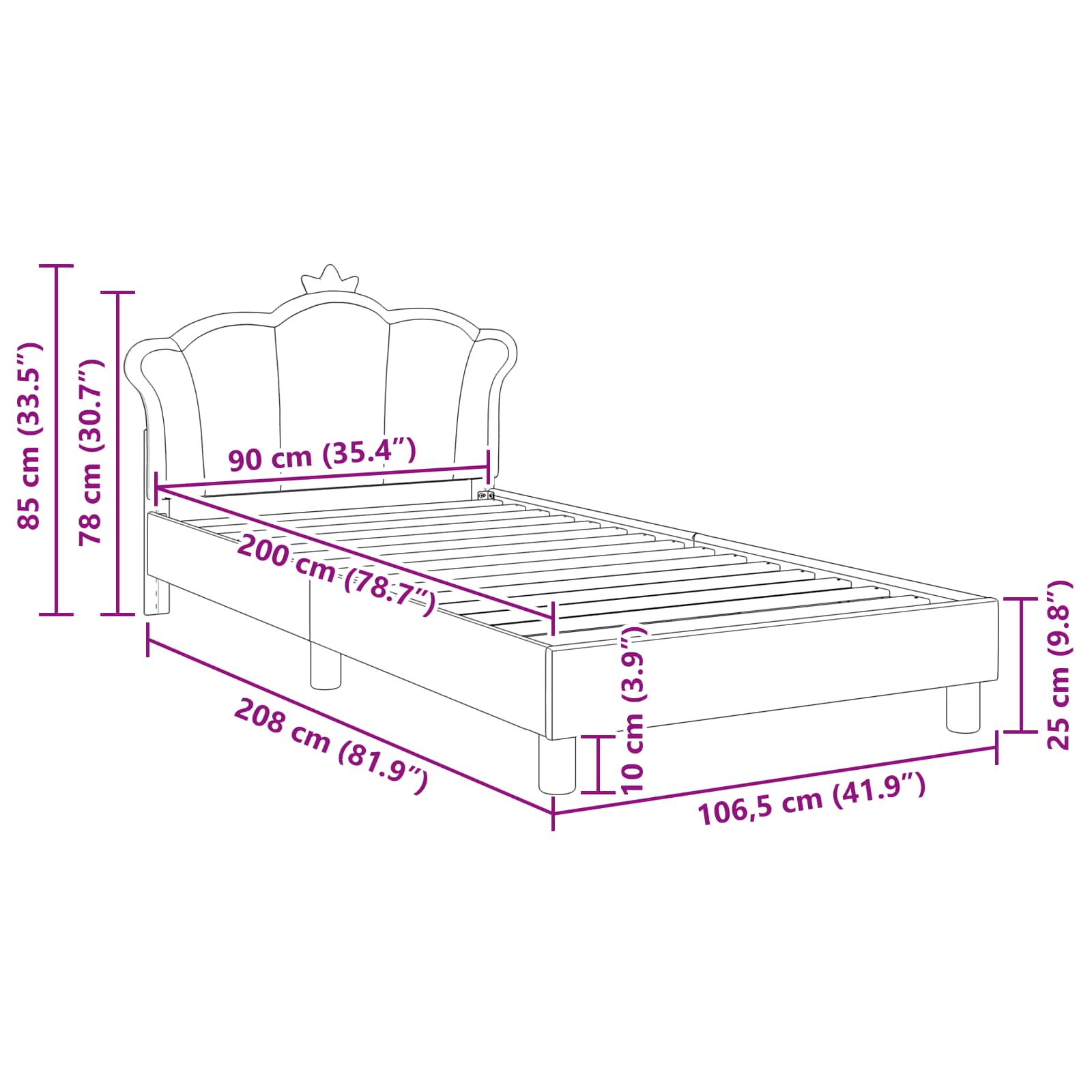 vidaXL Łóżko Dziecięce z Ramą i Zagłówkiem różowy 90 x 200 cm PU