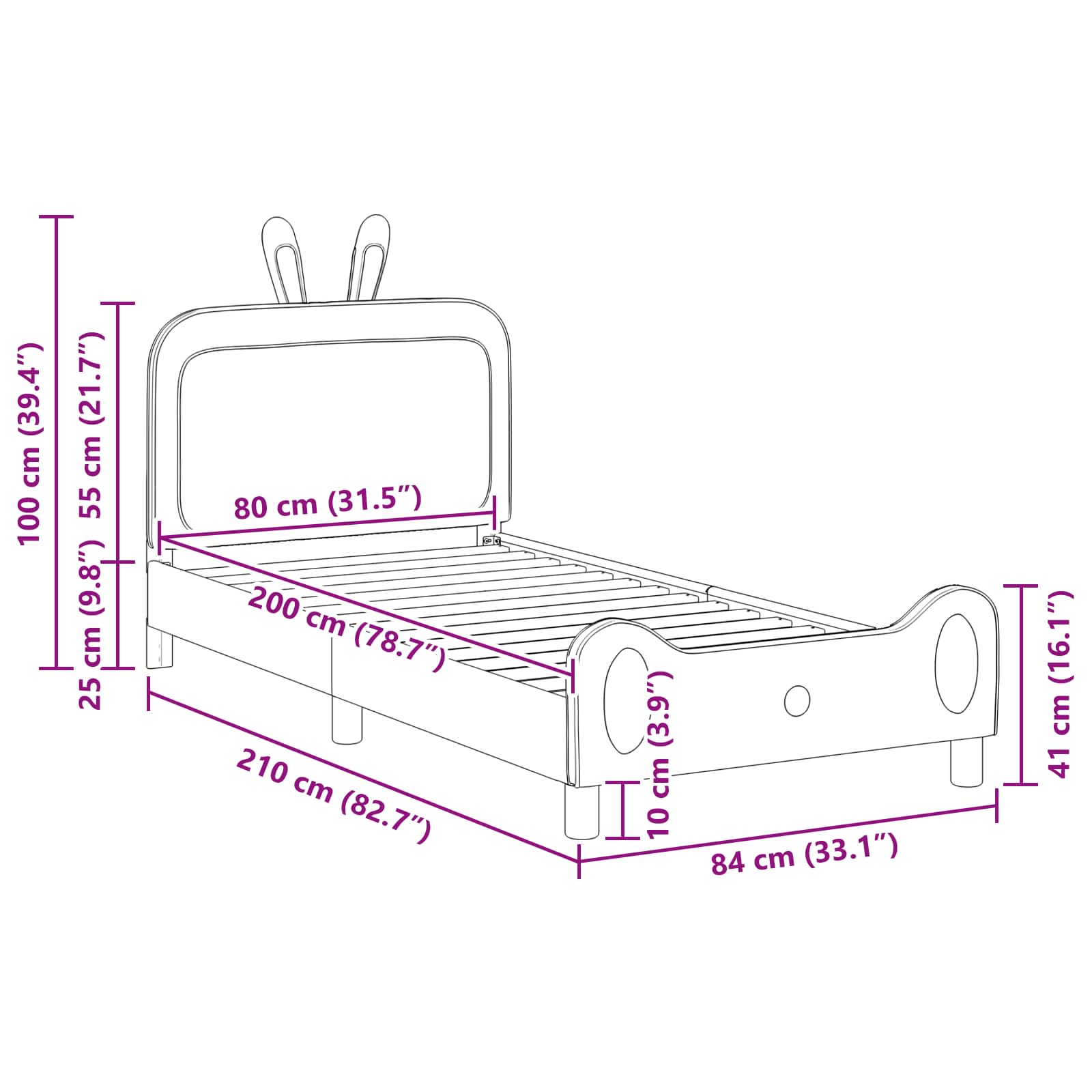 vidaXL Łóżko Dziecięce z Ramą i Zagłówkiem różowy 80 x 200 cm PU