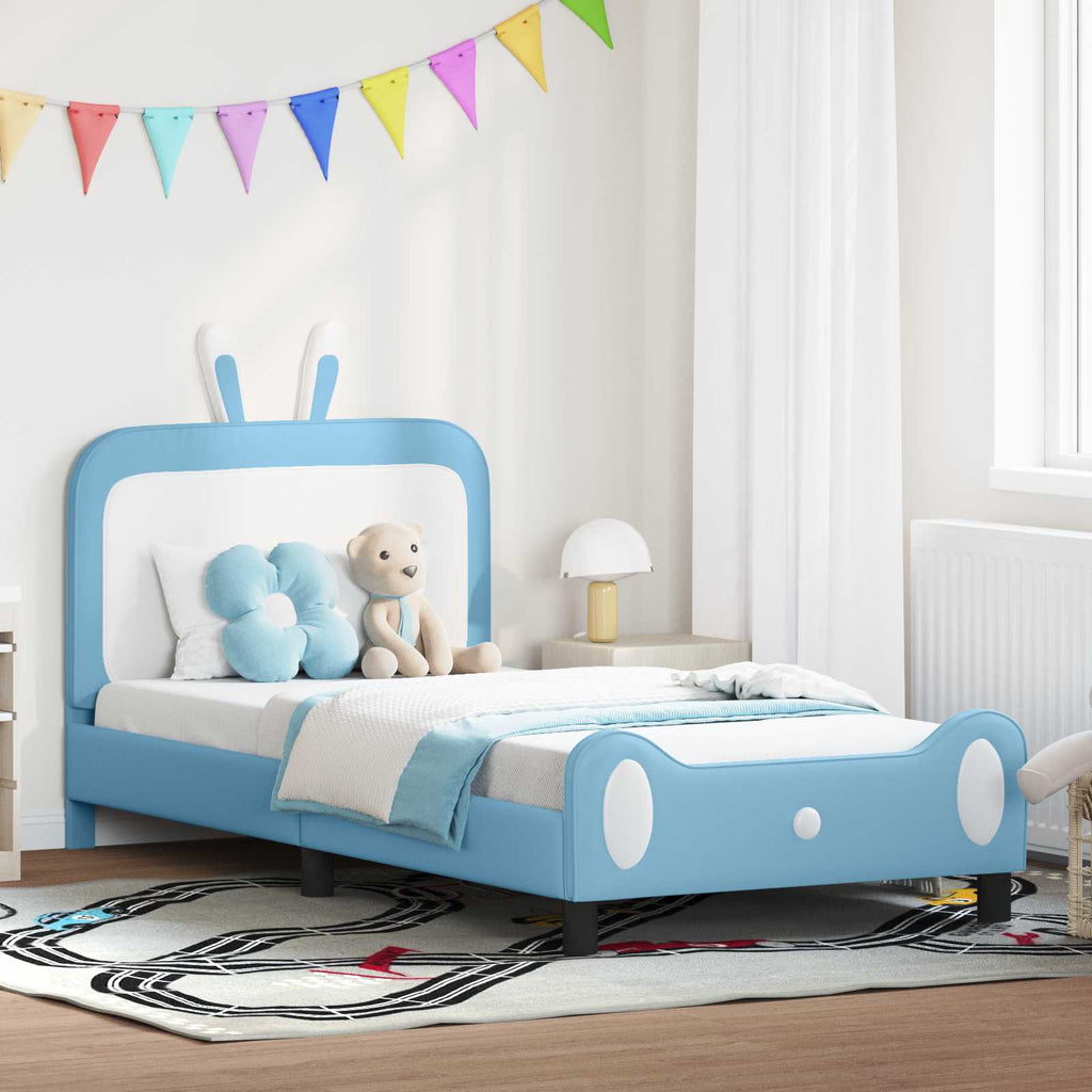 vidaXL Łóżko Dziecięce z Ramą i Zagłówkiem niebieski 80 x 200 cm PU