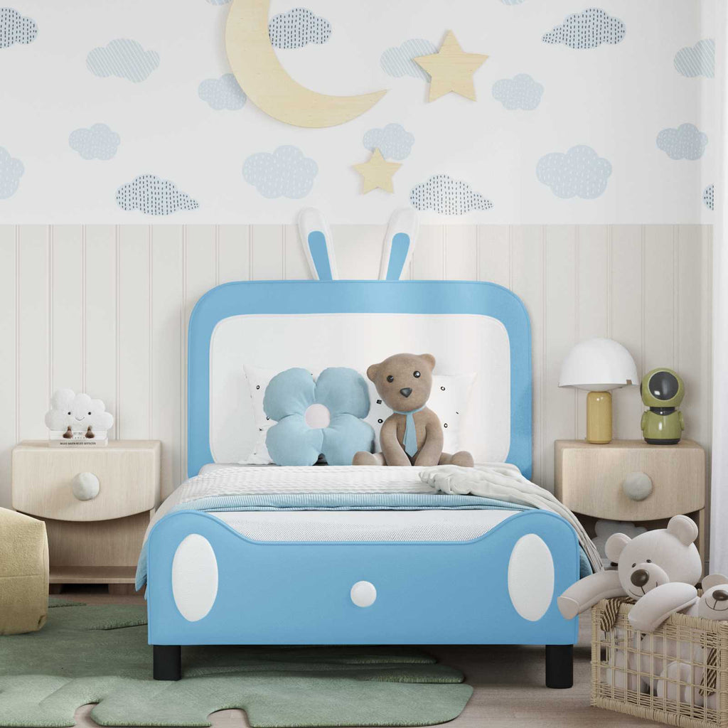 vidaXL Łóżko Dziecięce z Ramą i Zagłówkiem niebieski 90 x 190 cm PU