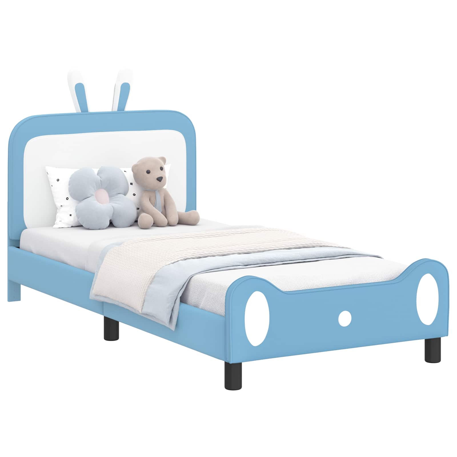 vidaXL Łóżko Dziecięce z Ramą i Zagłówkiem niebieski 90 x 190 cm PU