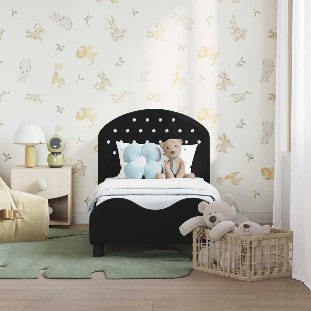 vidaXL Stelaż łóżka dla malucha z oparciem Czarny 70 x 140 cm Welur