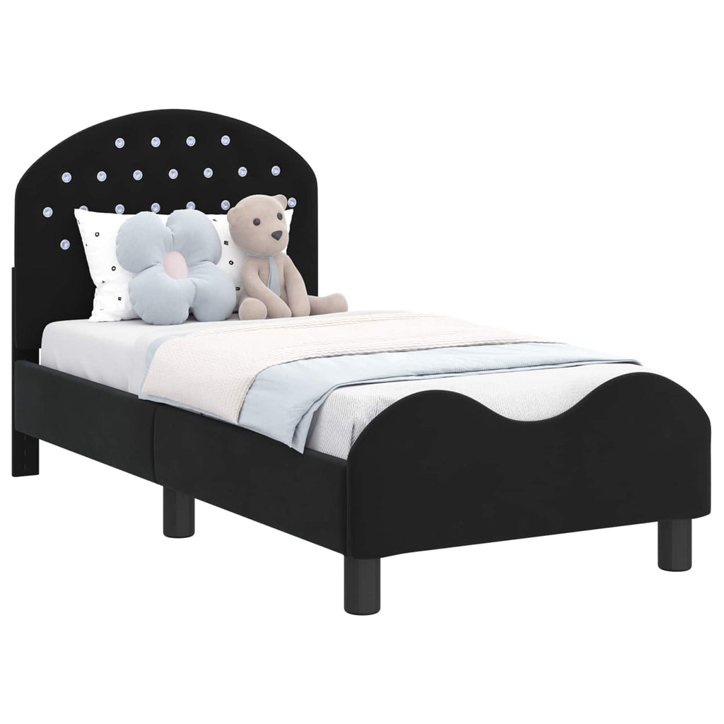 vidaXL Stelaż łóżka dla malucha z oparciem Czarny 70 x 140 cm Welur