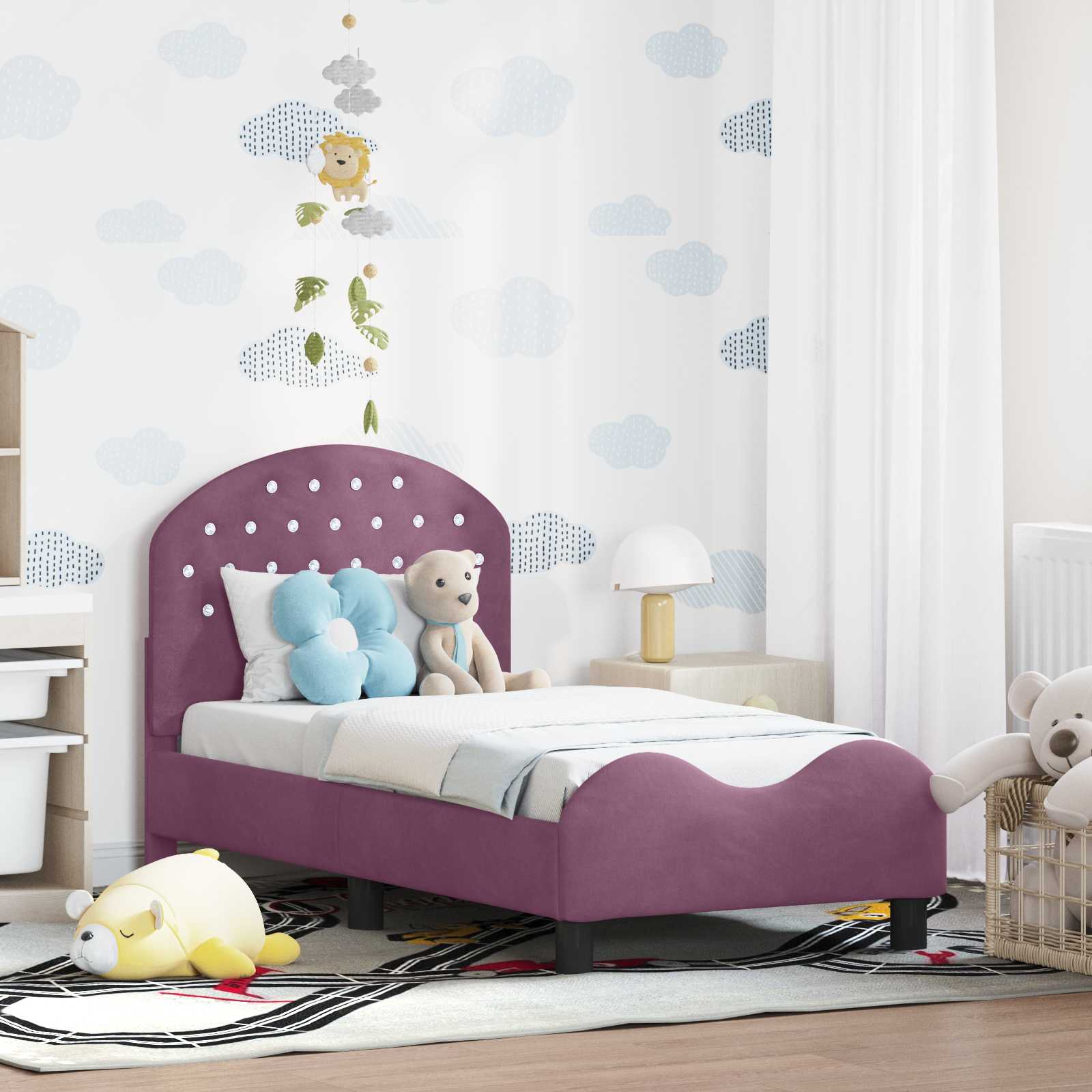 vidaXL Stelaż łóżka dla malucha z oparciem Fioletowy 70 x 140 cm Welur