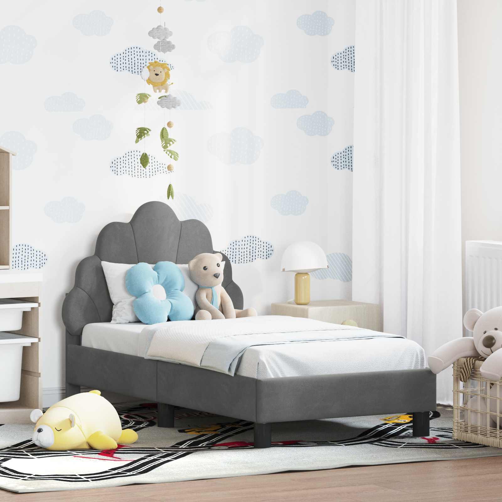 vidaXL Stelaż łóżka dla malucha z oparciem ciemnoszary 70 x 140 cm