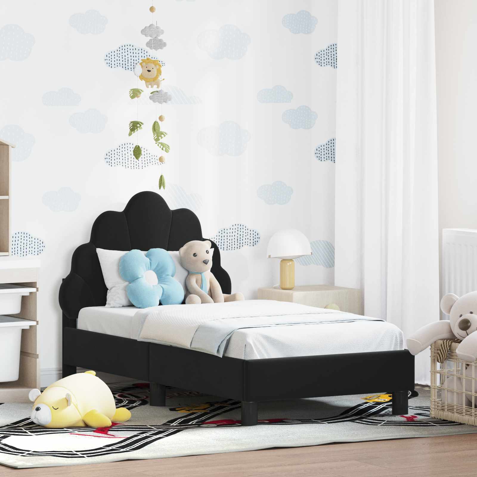 vidaXL Stelaż łóżka dla malucha z oparciem Czarny 70 x 140 cm Welur
