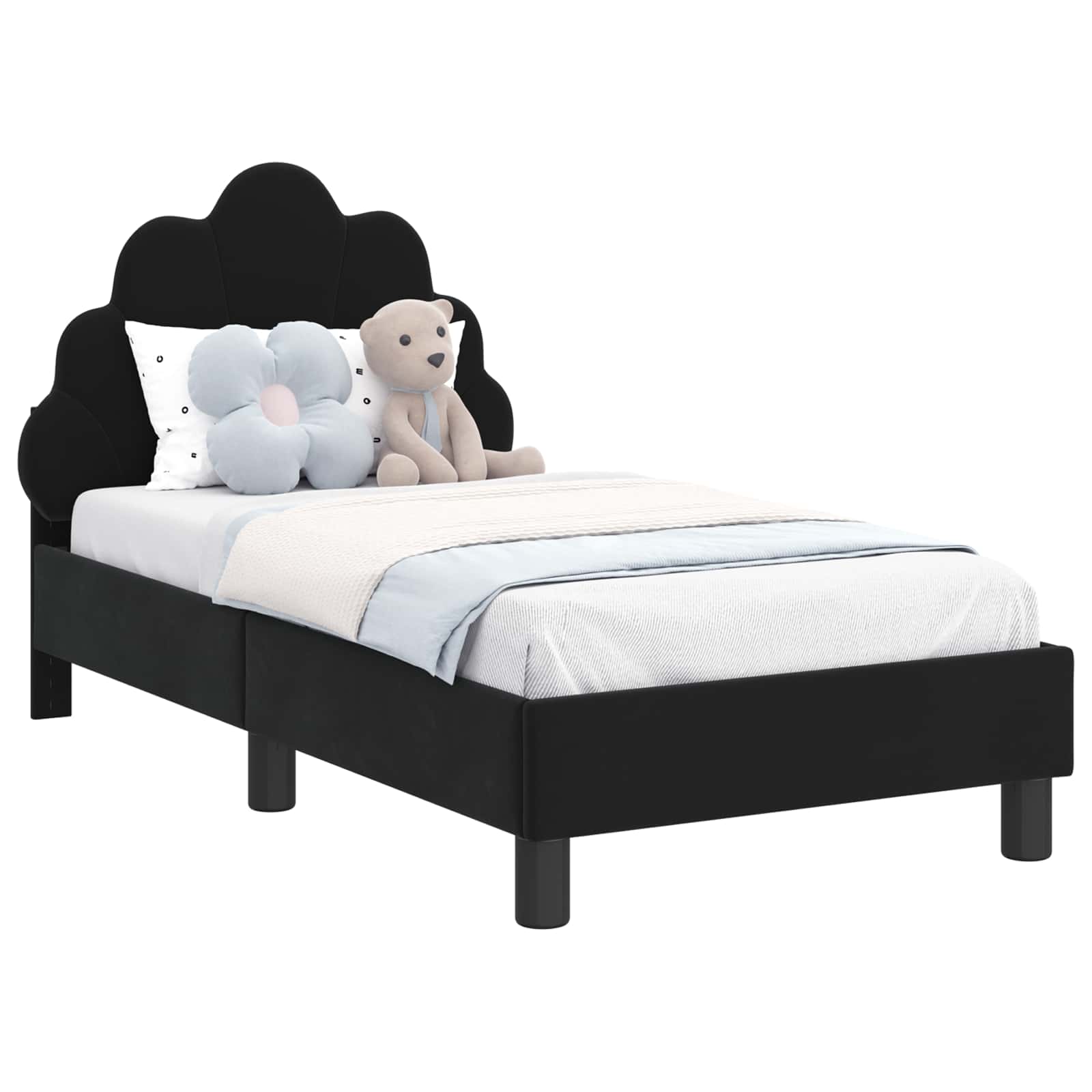 vidaXL Stelaż łóżka dla malucha z oparciem Czarny 70 x 140 cm Welur