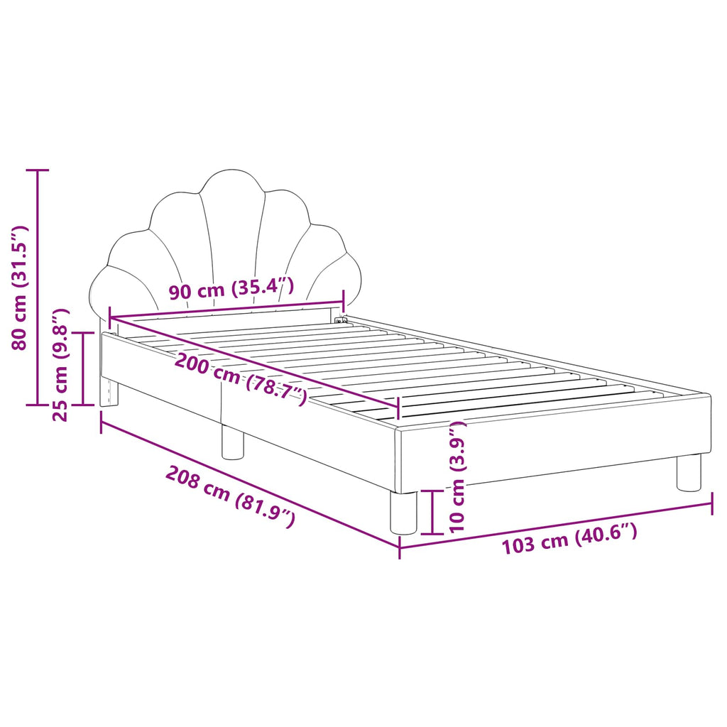 vidaXL Łóżko Dziecięce z Ramą i Zagłówkiem Fioletowy 90 x 200 cm Welur
