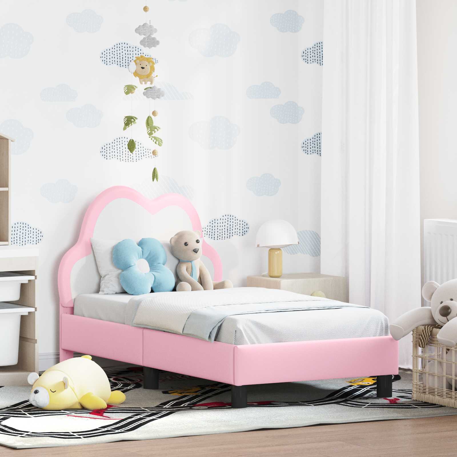 vidaXL Stelaż łóżka dla malucha z oparciem różowy 70 x 140 cm PU